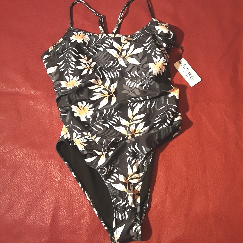 Womens Floral Black Swimsuit Size Large
